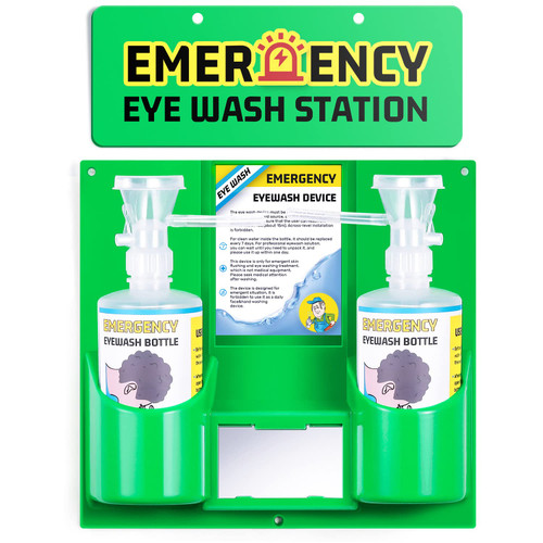 Frifreego Eye Wash Station Portable Eye Wash Kit for First Aid, Emergency Eye Wash Station with Two Bottles of 16 Ounce, Wall Mount Eyewash kit with Mirror & Emergency Sign, Personal Use, No Liquid