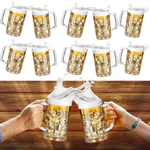 Mifoci 10 Pcs Plastic Beer Mugs with Handles Beer Drinking Cups Plastic Clear Beer Stein Glasses for Bar Home Hotel Cocktail Beverages Milk Juice Alcohol Soda (Type A 16 oz)