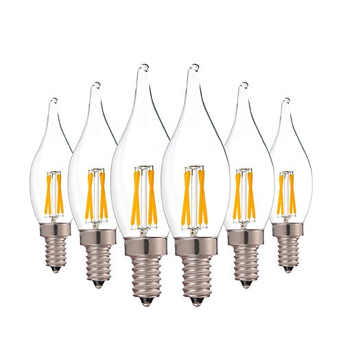 E12 LED Candelabra Bulb 16W Equivalent LED Chandelier Light Bulbs 2W 2700K Warm White 180LM Flame Tip Vintage LED Filament Candle Bulb with Decorative Candelabra Base, C22T Clear Glass,6 Packs E12 LED Candelabra Bulb 16W Equivalent LED Chandelier Light Bulbs 2W 2700K Warm White 180LM Flame Tip Vintage LED Filament Candle Bulb with Decorative Candelabra Base, C22T Clear Glass,6 Packs