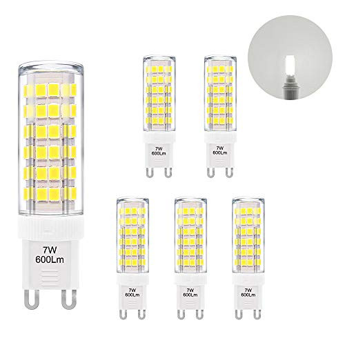 Super Bright 7W G9 GU9 Miniature LED Light Bulbs Capsule Corn Lamp Bulbs Cool White 6000K 600Lm AC110-120V Replace 60W G9 Halogen Light Bulb 6 Pack by Enuotek