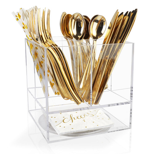 Swivel Acrylic Silverware Holder for Party, Cutlery Holder, Plastic Utensil Organizer for Countertop, Clear Napkin Holder,fork Spoon Knife Silverware Caddy Utensil Holder for Party Wedding, Kitchen