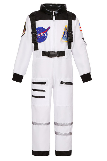 Cuteshower Kids Astronaut NASA Costume for Boys Girls Space Jumpsuit (White, 8-10Years)