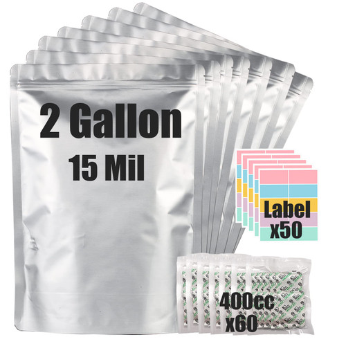 30pcs 2 Gallon Mylar Bags for Food Storage (15 Mil Extra Thick) with Oxygen Absorbers 400CC (60 pcs) , Stand-Up Zipper Pouches Resealable and Heat Sealable Bags for Long Term Food Storage(13"x17") 30pcs 2 Gallon Mylar Bags for Food Storage (15 Mil Extra Thick) with Oxygen Absorbers 400CC (60 pcs) , Stand-Up Zipper Pouches Resealable and Heat Sealable Bags for Long Term Food Storage(13"x17")