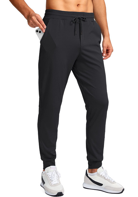 Pinkbomb Men's Joggers with Zipper Pockets Running Athletic Workout Pants Tapered Sweatpants for Men Golf Track (Black, Medium)
