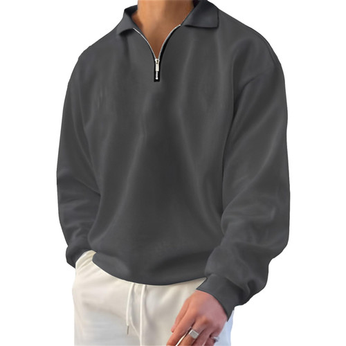 Lexiart Mens Long Sleeve Polo Shirts-Casual Thermal Loose Fit Pullover Quarter Zip Sweatshirts Black