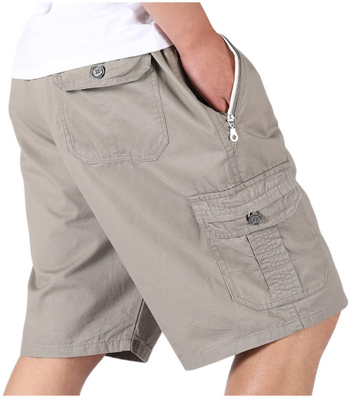 XinnanDe Mens Lightweight Loose Fit Cargo Short Workout Twill Drawstring Short Elastic Waist with Zip Pockets Khaki 32