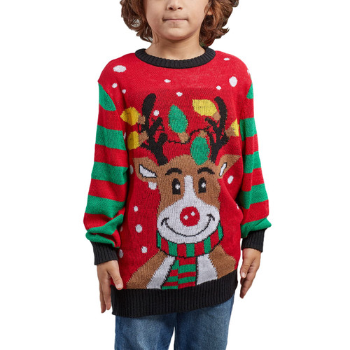 OEAK Kids Christmas Sweater Crewneck Snowflake Cartoon Reindeer Knitted Sweaters Long Sleeve Funny Ugly Pullover XL