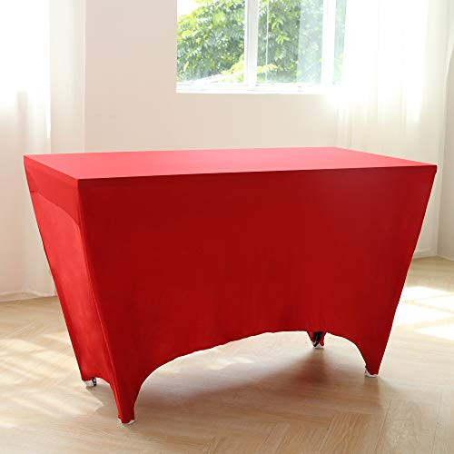 Zdada 6FT Banquet Rectangular Fitted Stretch Spandex Table Cover, Red, Packs of 1