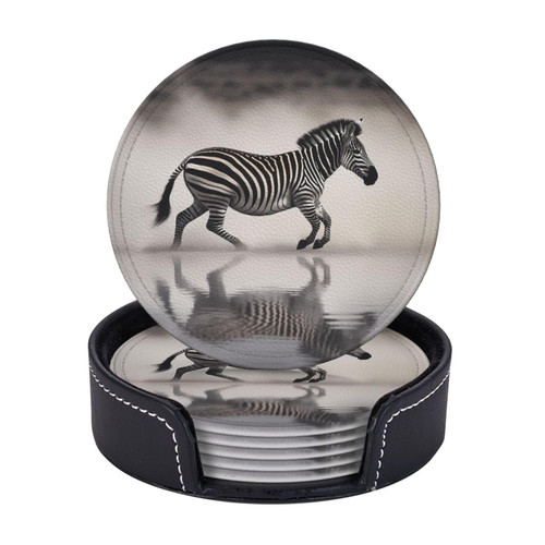 Running Zebra Coasters for Drinks Set of 6 - PU Leather Coasters with Holder - Modern Drink Coasters for Coffee Table - Round Coaster for Tabletop Protection 4" Cup Mat Pad Running Zebra Coasters for Drinks Set of 6 - PU Leather Coasters with Holder - Modern Drink Coasters for Coffee Table - Round Coaster for Tabletop Protection 4" Cup Mat Pad