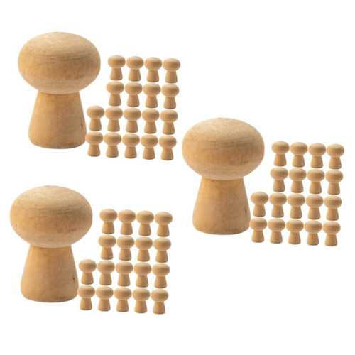 COHEALI 60 Pcs Woody Mushroom Kids Crafts Mini Dolls Flower Garland Decorations Wood Paint for Crafts Unpainted Mushroom Wooden Mushroom Unpainted Peg Wood Blocks Wood Block Graffiti Suite