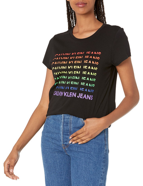 Calvin Klein Jeans Women's Ombre Iconic Tee, Black, Medium