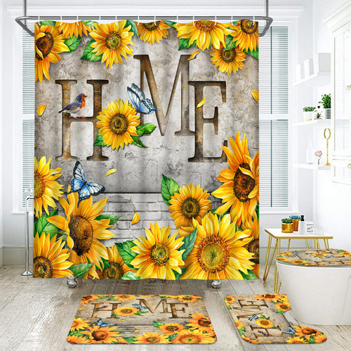 Ikfashoni 4 Pcs Butterfly Sunflower Shower Curtain Sets with Rugs and Bath Mat, Floral Hummingbird Shower Curtain with 12 Hooks, Vintage Farmhouse Rustic Flower Shower Curtain for Bathroom Decor Sets Ikfashoni 4 Pcs Butterfly Sunflower Shower Curtain Sets with Rugs and Bath Mat, Floral Hummingbird Shower Curtain with 12 Hooks, Vintage Farmhouse Rustic Flower Shower Curtain for Bathroom Decor Sets