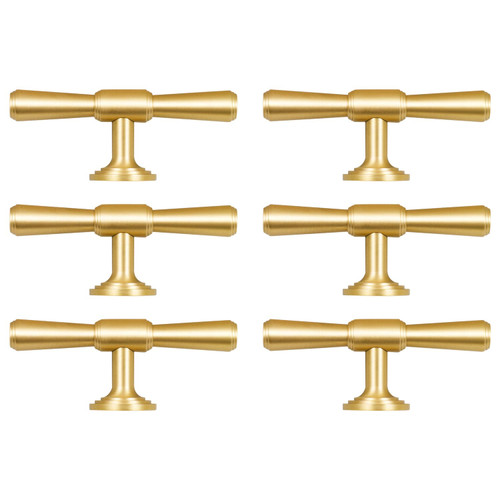 SAILANKA 6 Pack Cabinet Pulls Brushed Brass Kitchen Cabinet Handles Dresser Cupboard Hardware Vintage Drawer Door Handle Knob Pulls, Single Hole