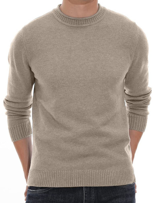 Sailwind Men's Crewneck Sweater Soft Casual Sweaters for Men Classic Pullover Sweaters with Ribbing Edge US Large Khaki