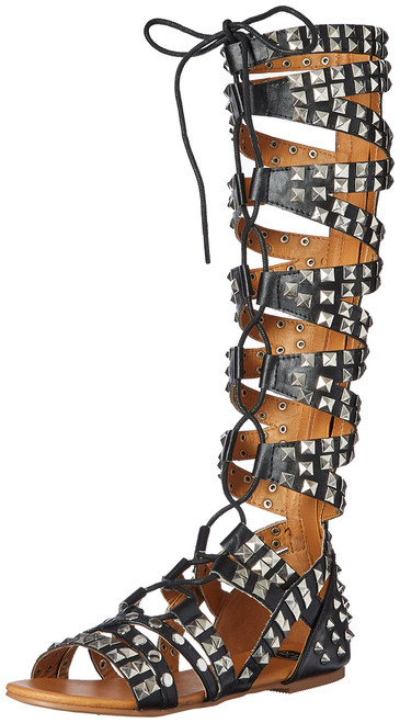 N.Y.L.A. Women's Anpunk Gladiator Sandal, Black, 8 M US