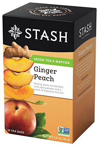 Stash Tea Green Tea, Ginger Peach with Matcha, 18 bags (1.2 oz)