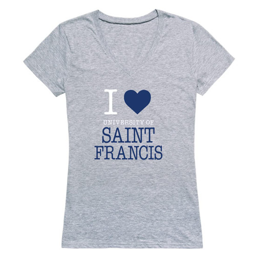 I Love University of Saint Francis Cougars Women's Tee T-Shirt - Heather Grey, Large