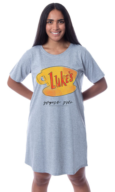 INTIMO Gilmore Girls Womens' Luke's Diner Logo Nightgown Sleep Pajama Shirt (XX-Large) Grey