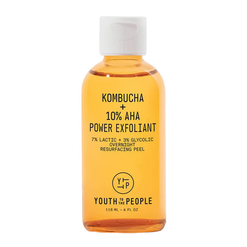 Youth To The People Kombucha + 10% AHA Power Exfoliant - Overnight Liquid Face Peel + Dark Spot Corrector for Uneven Skin Tone - 7% Lactic Acid + 3% Glycolic Acid Face Peel Exfoliator (4oz)