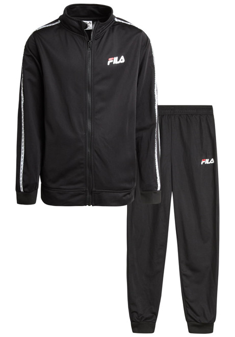 Fila Boys' Active Tracksuit Set - 2 Piece Performance Tricot Sweatshirt and Jogger Sweatpants - Activewear Set for Boys, 8-12, Size 12, Black