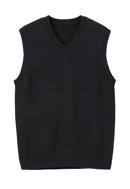 zhilifs Mens V-Neck Knitted Sweater Sleeveless Pullover Knitwear Vest Solid Plain Loose Fit All Match Sweater Tops_Black_X-Large