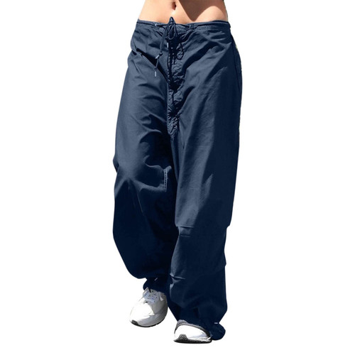 XINSHIDE Parachute Pants for Women Elastic Drawstring Low Waist Sweatpants Loose Baggy Y2K Cargo Pants Trousers with Pockets Blue