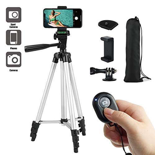 Paladinz Phone Tripod 50" Inch Aluminum Lightweight iPhone Tripod Stand for Camera Smartphone Cellphone with Carrying Bag and Smartphone Mount and Wireless Bluetooth Remote Control