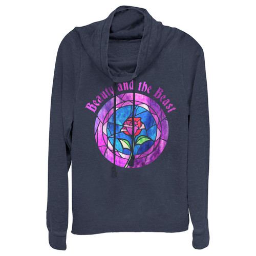 Fifth Sun Disney Princesses Glass Rose Women's Cowl Neck Long Sleeve Knit Top, Navy Blue, Large