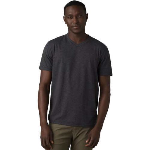 prAna V-Neck Slim Fit T-Shirt - Men's Black Stripe, XS