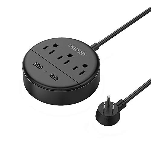 Power Strip with USB - NTONPOWER Travel Power Strip Flat Plug, 3 Outlets and 2 USB Ports Desktop Charging Station with 5ft Extension Cord, Wall Mount, Compact for Cruise Ship, Nightstand and Office