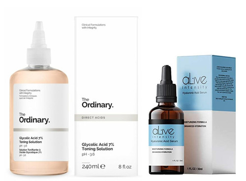 The Ordinary. Glycolic Acid 7% Toning Solution 240ml With Alive Intensity Hyaluronic acid Serum ((Glycolic Acid + Hyaluronic acid Serum))
