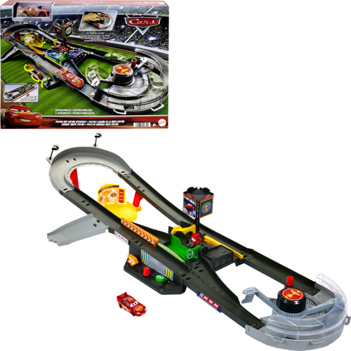 Mattel Disney and Pixar Cars Track Set, Piston Cup Action Speedway Playset With Booster, Includes 1:55 Scale Lightning McQueen Die-Cast Toy Car