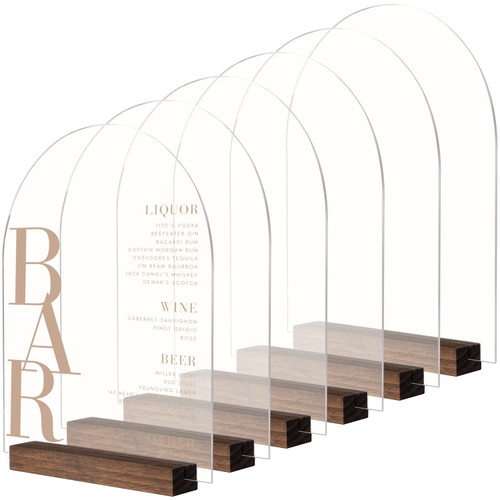 8x10 Inch Arched Acrylic Sign with Stand- 6 Pack Frosted Acrylic Arch 8x10 Acrylic Sheets with Wood Stand, DIY Arch Acrylic Sign Blank for Wedding Sign Menu Sign Drink Bar List Sign