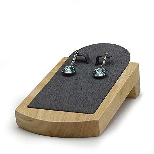 Oirlv Solid Wood Jewelry Display Stand Earrings Holder Showcase Microfiber Surface (Gray Big Board Earrings)