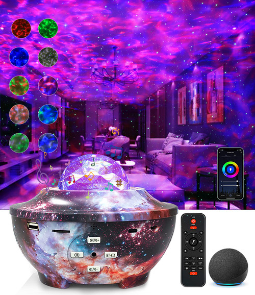 Galaxy Projector, Star Projector Smart Night Light Compatible with Alexa Google Assistant,Ocean Wave Projector with App Remote Control Music Speaker,Starry Light for Home Theatre Kids Adults Room