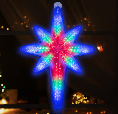 LAMPHOME 20" 44 LED Bethlehem Star with Movement,3D Bethlehem Star Digital Flash-Shooting Star - Hanging Outdoor Christmas,Use for Holiday Decoration, Porch Light, 3D Fixture, Advent Star (Multicolor)