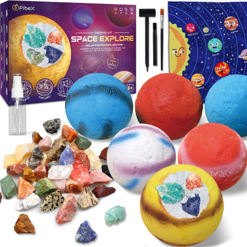 Gemstone Dig Kit, 6-IN-1 Planets Excavating Set, Dig up 30 Real Rocks, Minerals & Crystals, Solar System Exploration Set, STEM Project Toy Gift for Boys & Girl, Stone Mining Science Kit for Kid 6-8-12 Gemstone Dig Kit, 6-IN-1 Planets Excavating Set, Dig up 30 Real Rocks, Minerals & Crystals, Solar System Exploration Set, STEM Project Toy Gift for Boys & Girl, Stone Mining Science Kit for Kid 6-8-12