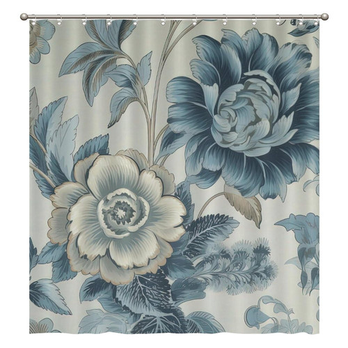 Turquoise Blue Chinoiserie Floral Shower Curtains 72x80 Inch Polyester Fabric Bathroom Shower Curtains with Hooks Durable Waterproof Shower Curtains for Bathroom Bathtub Home Decoration