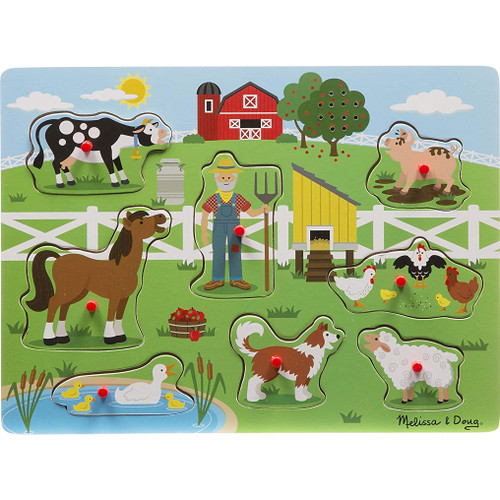 Melissa & Doug Old MacDonald's Farm: 8-Piece Sound Puzzle Bundle with 1 Scratch Art Mini-Pad (07382)