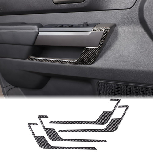 Aunginsy Car Inner Door Handle Panel Trim Cover Sticker Compatible with Toyota Tundra/Sequoia 2022-2023 Real Carbon Fiber Front Rear Door Panel C-Shaped Decorative Strip C-Type Sticker Accessories