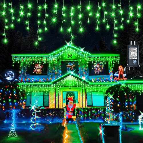 400 LED Icicle Christmas Lights Outdoor - 33FT Icicle Lights 8 Modes with 75 Drops, Plug in Waterproof Connectable Fairy String Lights with Timer for Indoor Holiday Party Christmas Decoration,Green