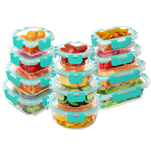VERONES 24 Pieces Glass Food Storage Containers Set, Airtight Glass lunch Containers, Glass Meal Prep Containers with Lids,BPA-Free, for Microwave, Oven, Freezer & Dishwasher Friendly,Green