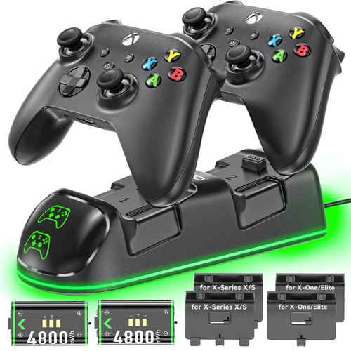 Controller Charger Station for Xbox Series/One-X/S/Elite with 2 x 4800 mWh Rechargeable Battery Packs, Charging Station Dock Stand for Xbox Controller Battery with 4 Battery Covers for Xbox Series/One