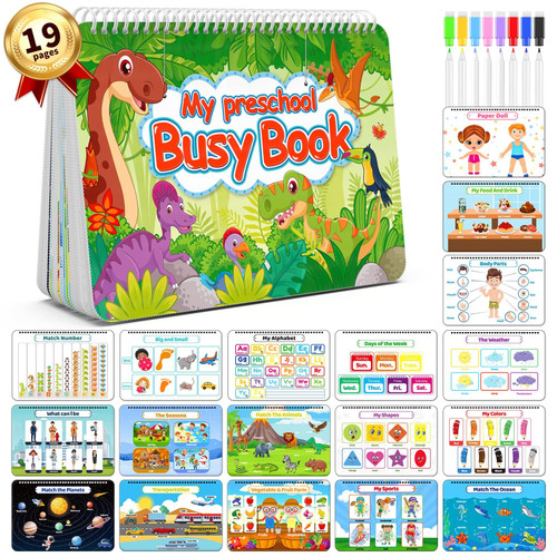 HUAXUS 19 Pages Preschool Learning Activities - Busy Book, Toddler Activities, Autism Sensory Learning Materials, Montessori Toys, Educational Toys, Activity Binder Gifts for Kids Toddlers