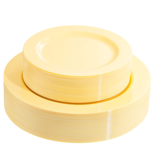 FLOWERCAT 60PCS Yellow Plates - Heavy Duty Yellow Plastic Plates Disposable for Party/Wedding - Include 30PCS 10.25inch Yellow Dinner Plates and 30PCS 7.5inch Yellow Dessert/Salad Plates