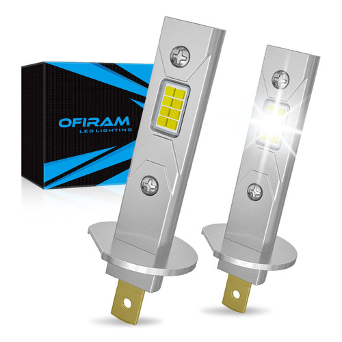 OFIRAM H1 LED Bulb, 1:1 Mini Size H1 LED Fog Light Bulbs Plug and Play High and Low Beam 500% Brighter 16000LM 6500K Cool White Conversion Kit(Pack of 2)