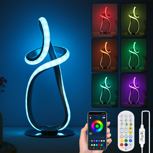 Neoglint Modern Spiral RGB Table Lamp with APP&Remote Control, Color Changing Dimmable Night Light Music Sync Ambient LED Nightstand Lamp, Cool Unique Lamps for Living Room Bedroom Decor - Ideal Gift
