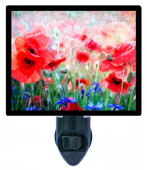 Decorative Photo Night Light, Poppy Flowers Watercolor, Flowers, Poppies LED Night Light
