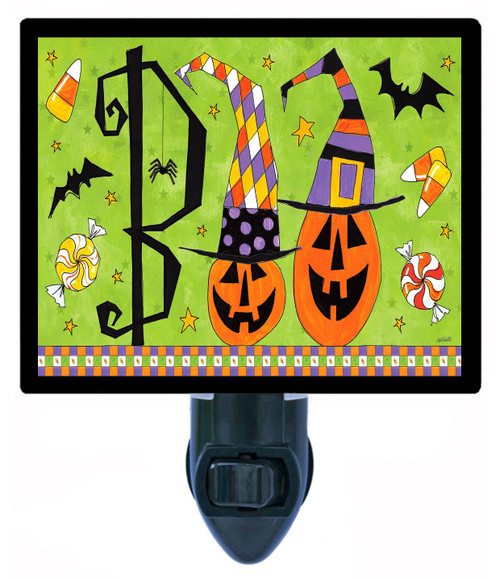 Halloween Decorative Photo Night Light, Boo Fun Horizontal, Pumpkins, Bats LED Night Light