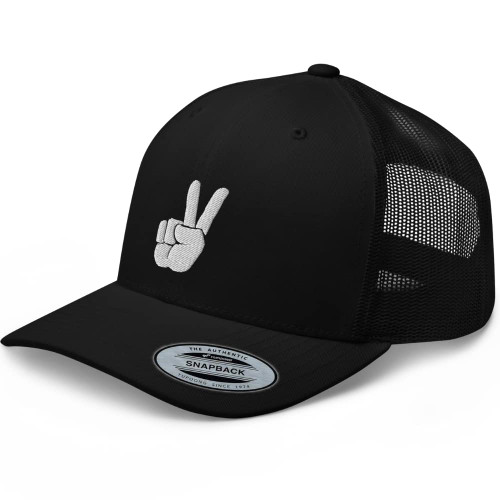 RIVEMUG Peace Premium Trucker Hat Embroidered Peace Hand Sign Adjustable Mesh Snapback Hat for Men and Women Black
